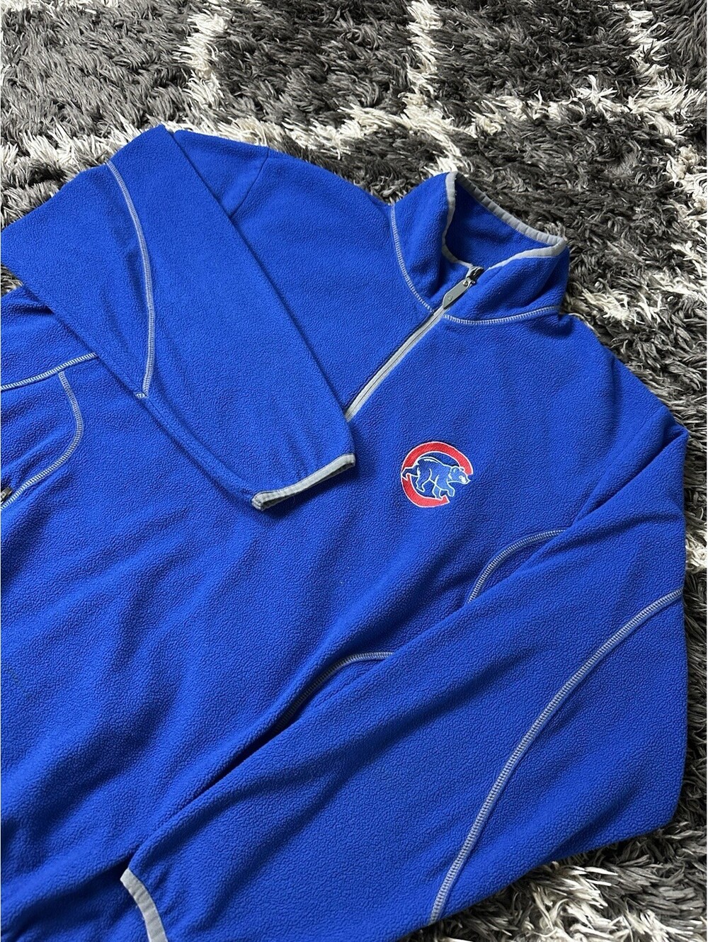 Antigua Chicago Cubs Fleece Jacket 1/4 Zip Pullover Blue Embroidered Men's XL
